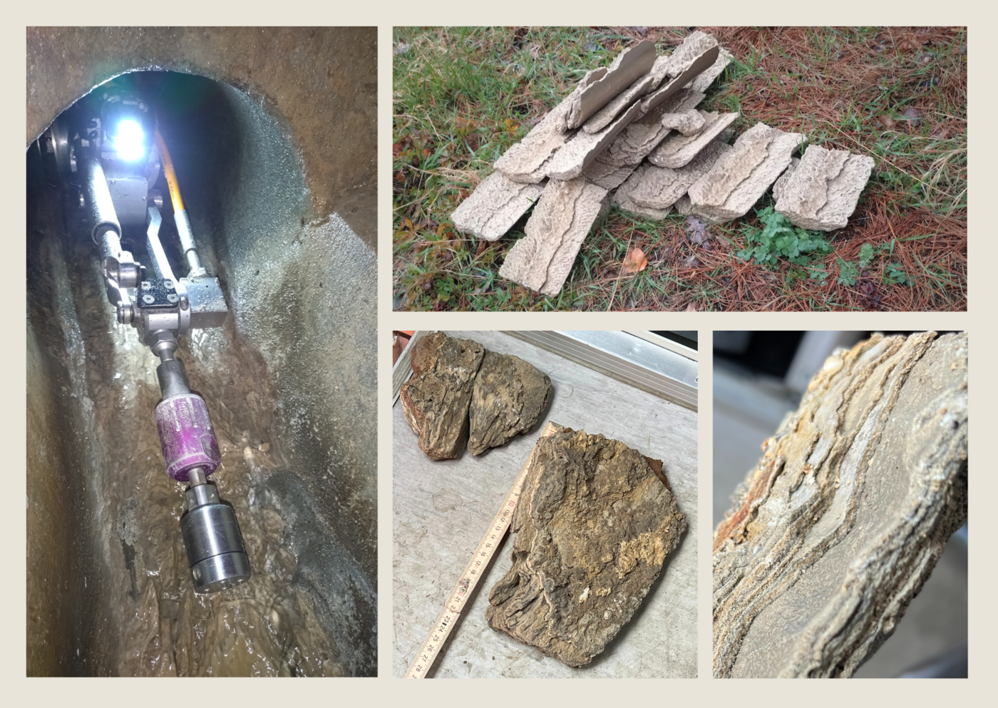 Collage von der Entfernung von Sedimenten mittels Höchstdruck-Wasserstrahltechnik