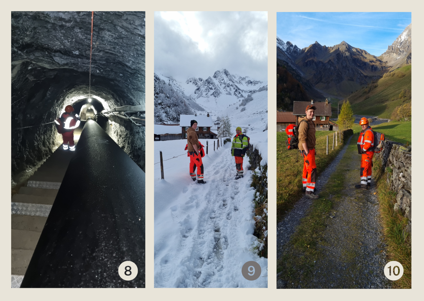 Collage vom Einsatz einer flugfähigen Inspektionsanlage auf einem Berg