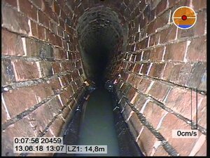Aufnahme eines gemauerten Eiprofils während der Kanalinspektion